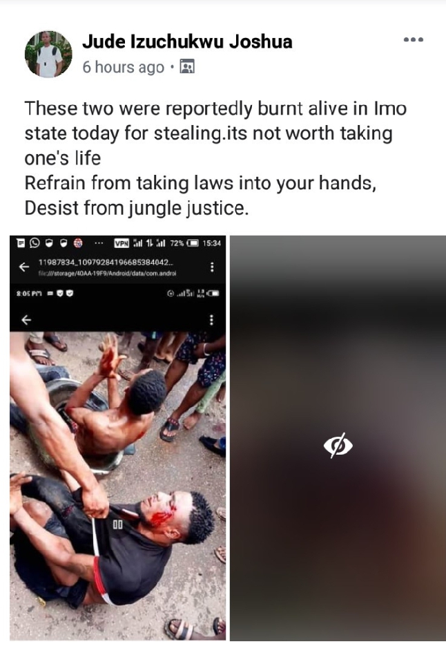 Two men burnt alive in Imo State.