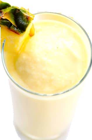 Pinacolada sorbet served in a glass served with a touch of pineapple